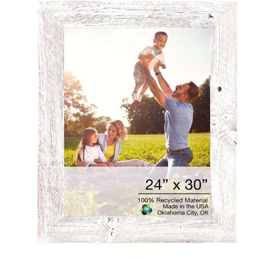24"" X 30"" Rustic Farmhouse White Wash Wood Frame