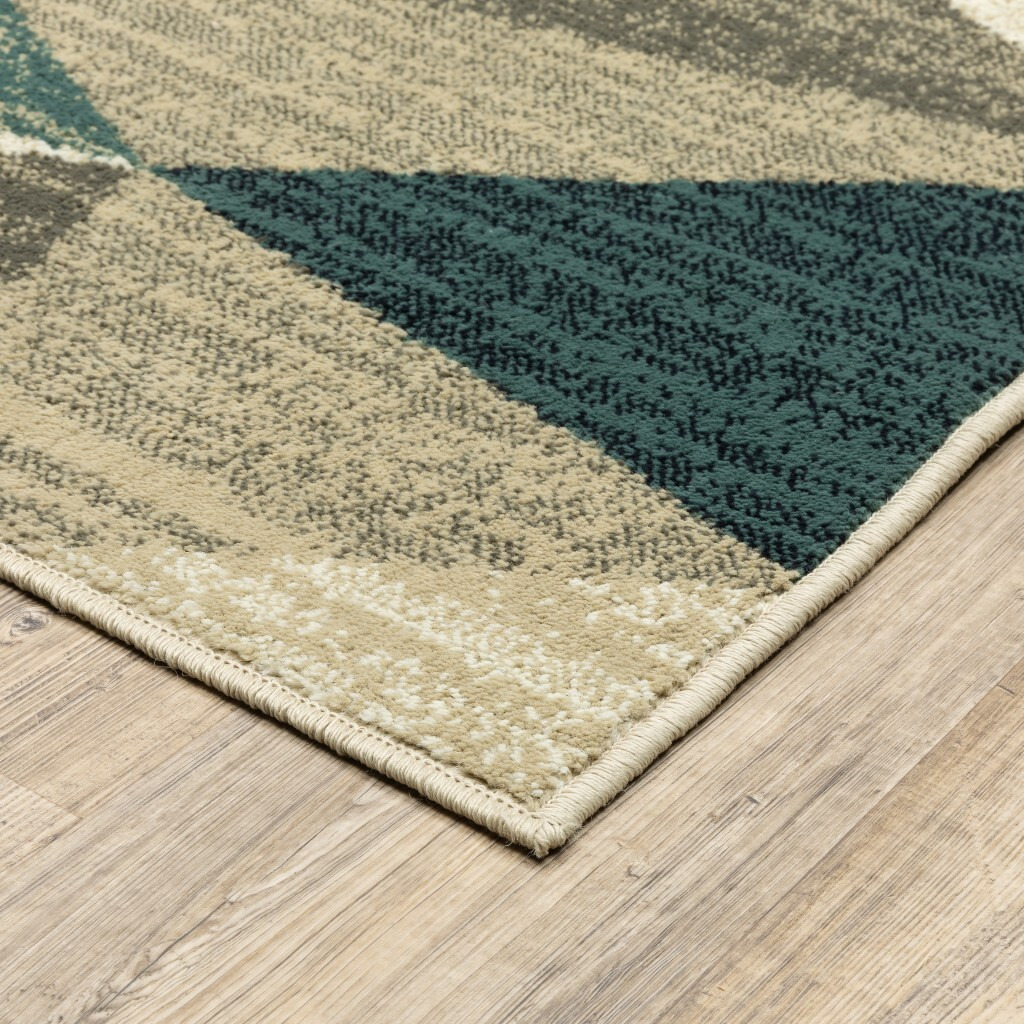 10 X 13 Gray And Teal Geometrics Indoor Area Rug