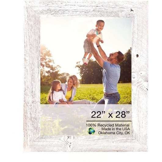22"" X 28"" Rustic Farmhouse White Wash Wood Frame