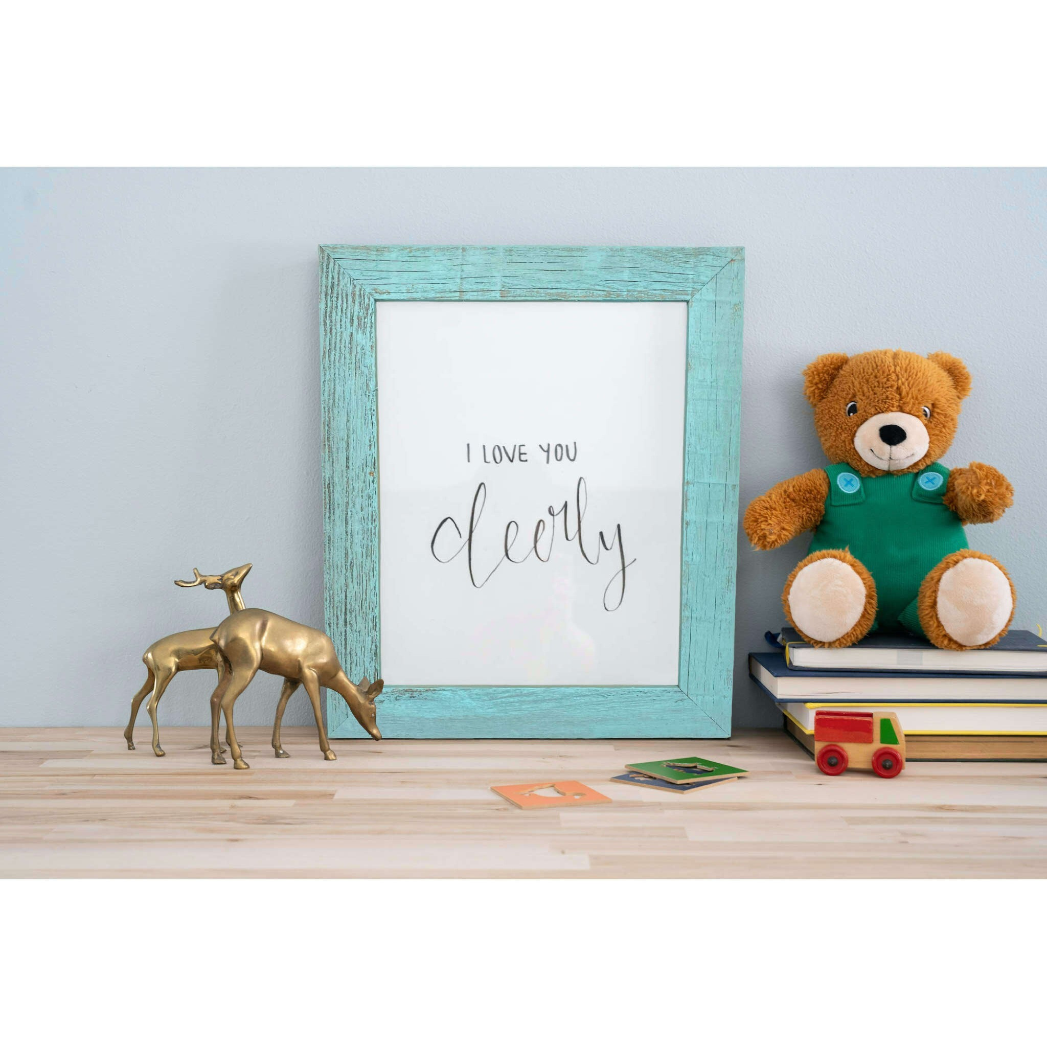 24"" X 36"" Rustic Farmhouse Light Aqua Blue Wood Frame