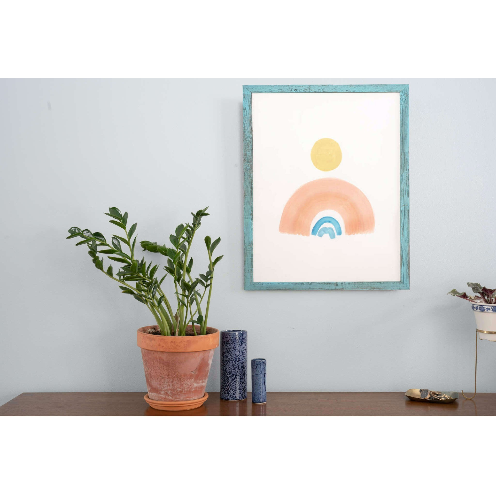 24"" X 36"" Rustic Farmhouse Light Aqua Blue Wood Frame