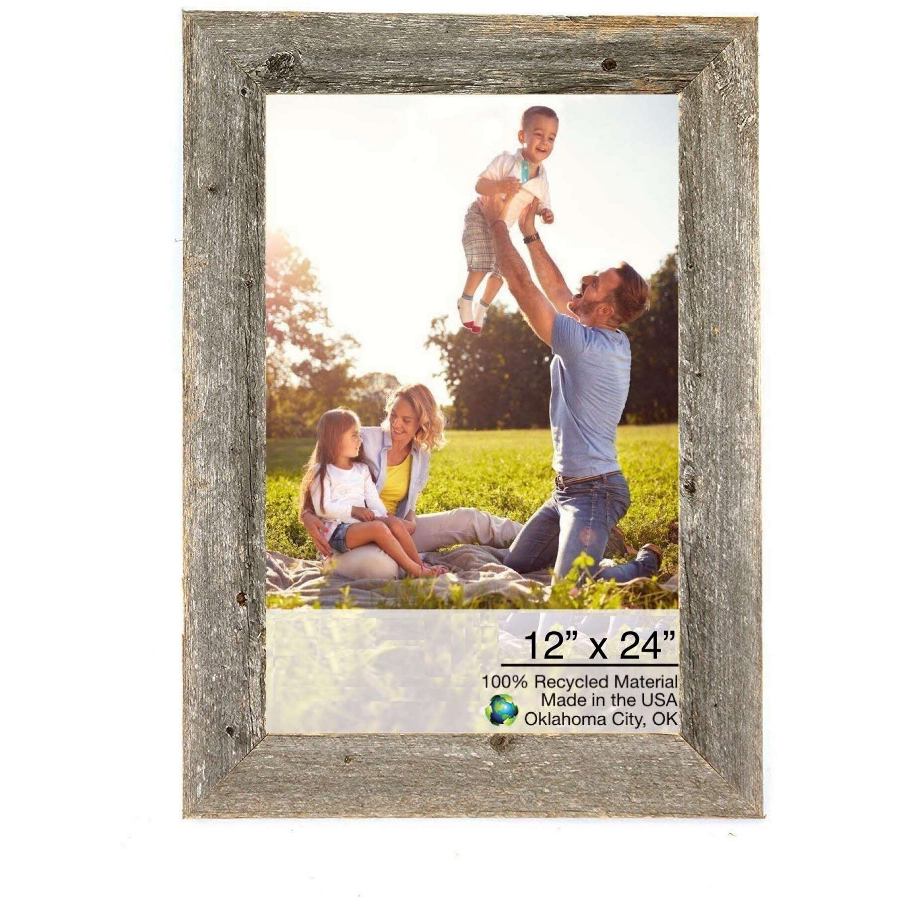 12"" X 24"" Rustic Farmhouse Gray Wood Frame