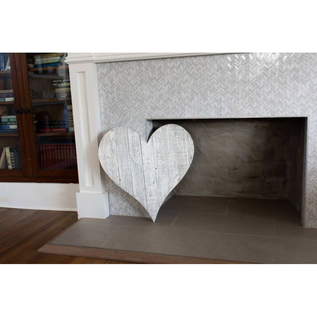 24"" Rustic Farmhouse White Wash Large Wooden Heart