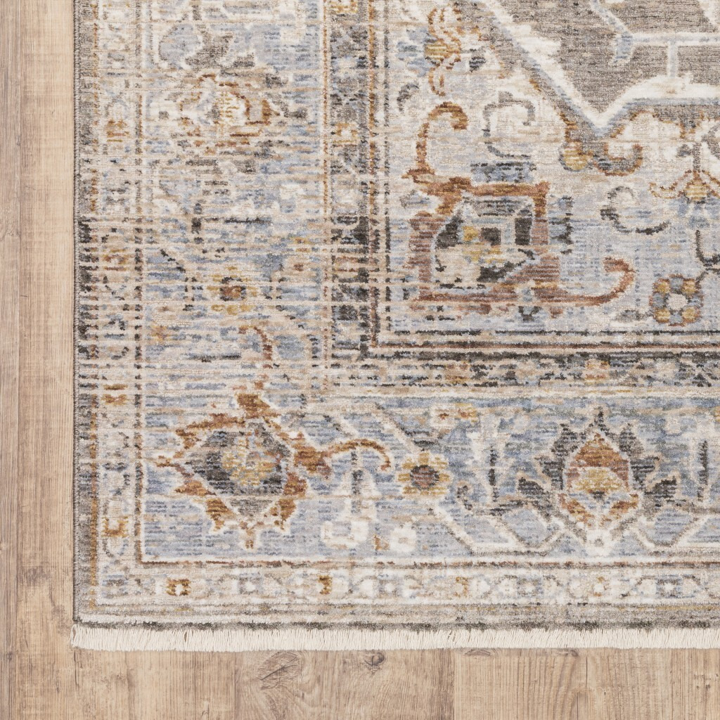 6' X 9' Grey Blue Machine Woven Medallion Indoor Area Rug