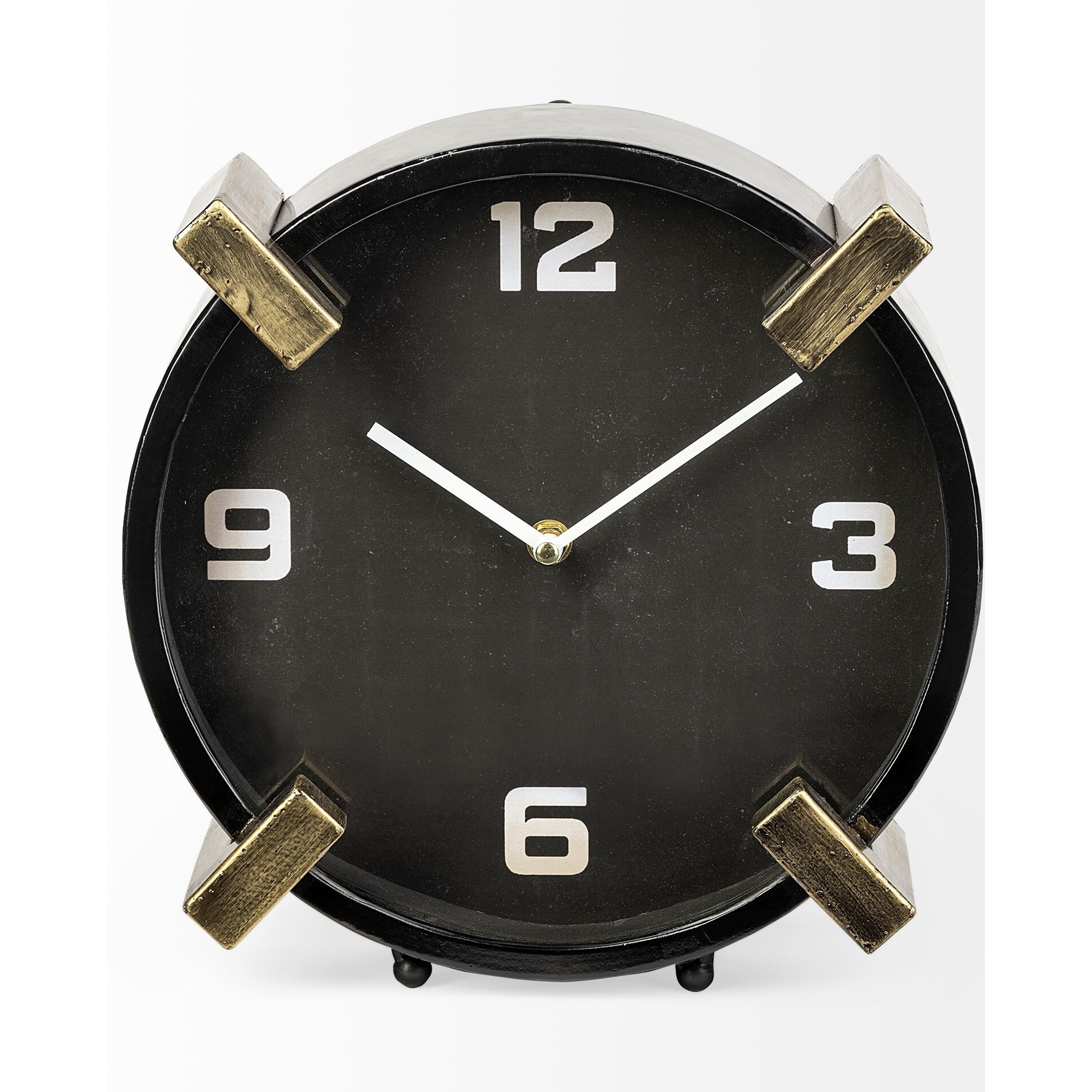 Black Gold Metal Round Desk Table Clock