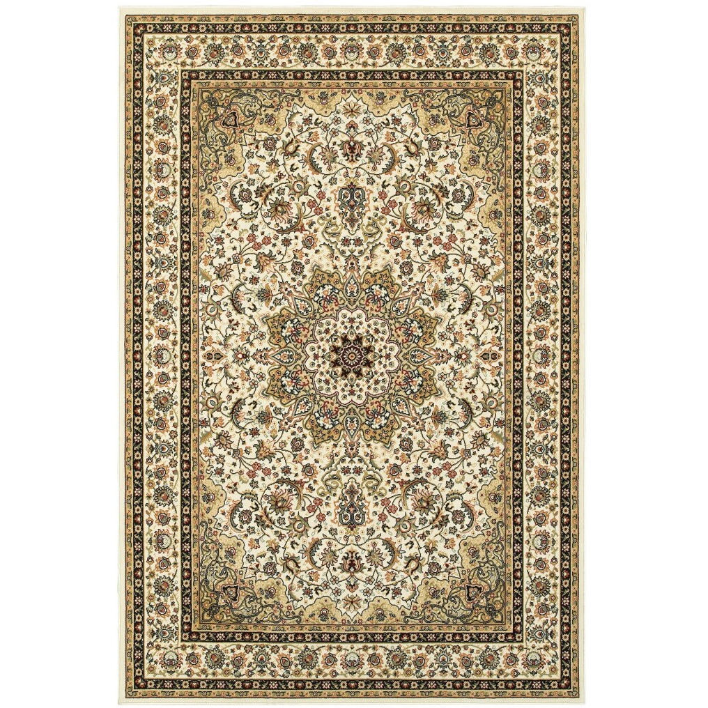 1' X 3' Ivory Beige Machine Woven Oriental Indoor Area Rug