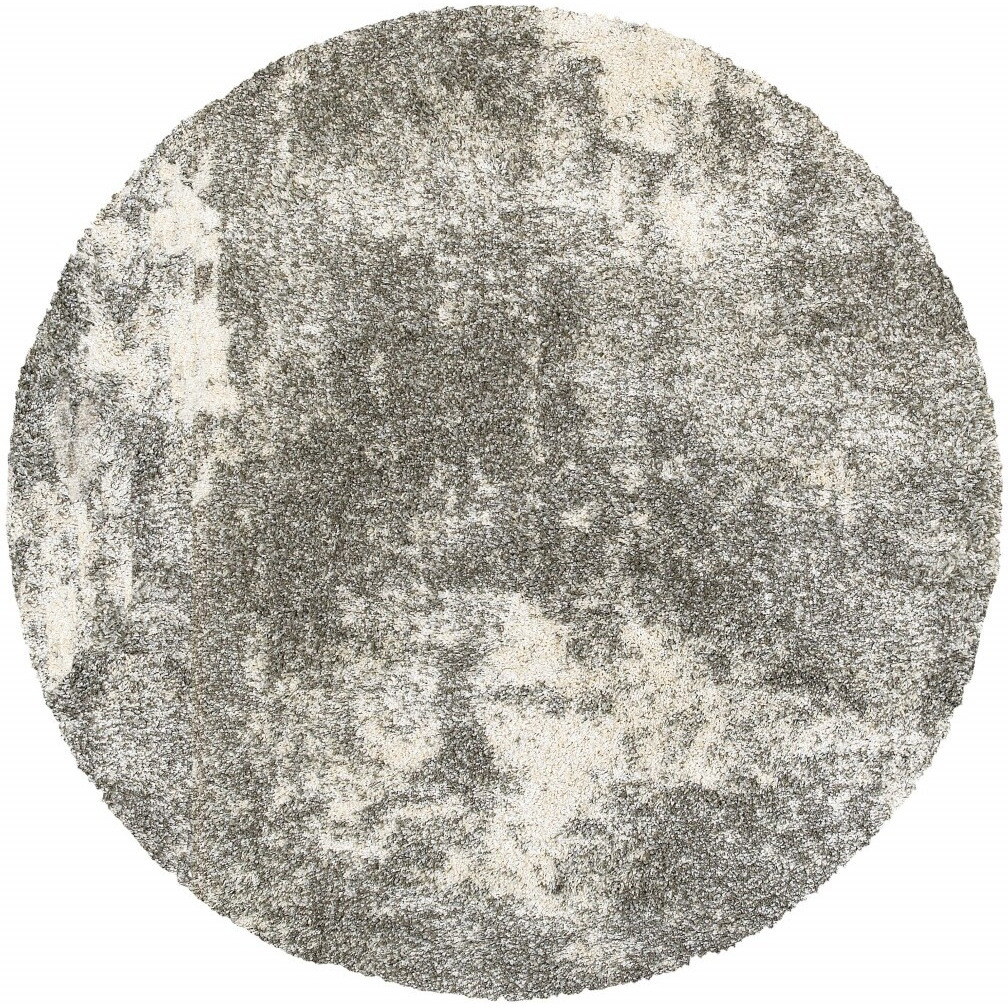 8' Round Gray And Ivory Distressed Abstract Area Rug