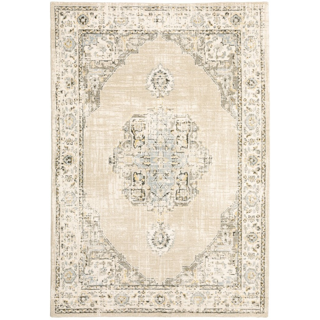 8'X10' Beige And Ivory Center Jewel Area Rug