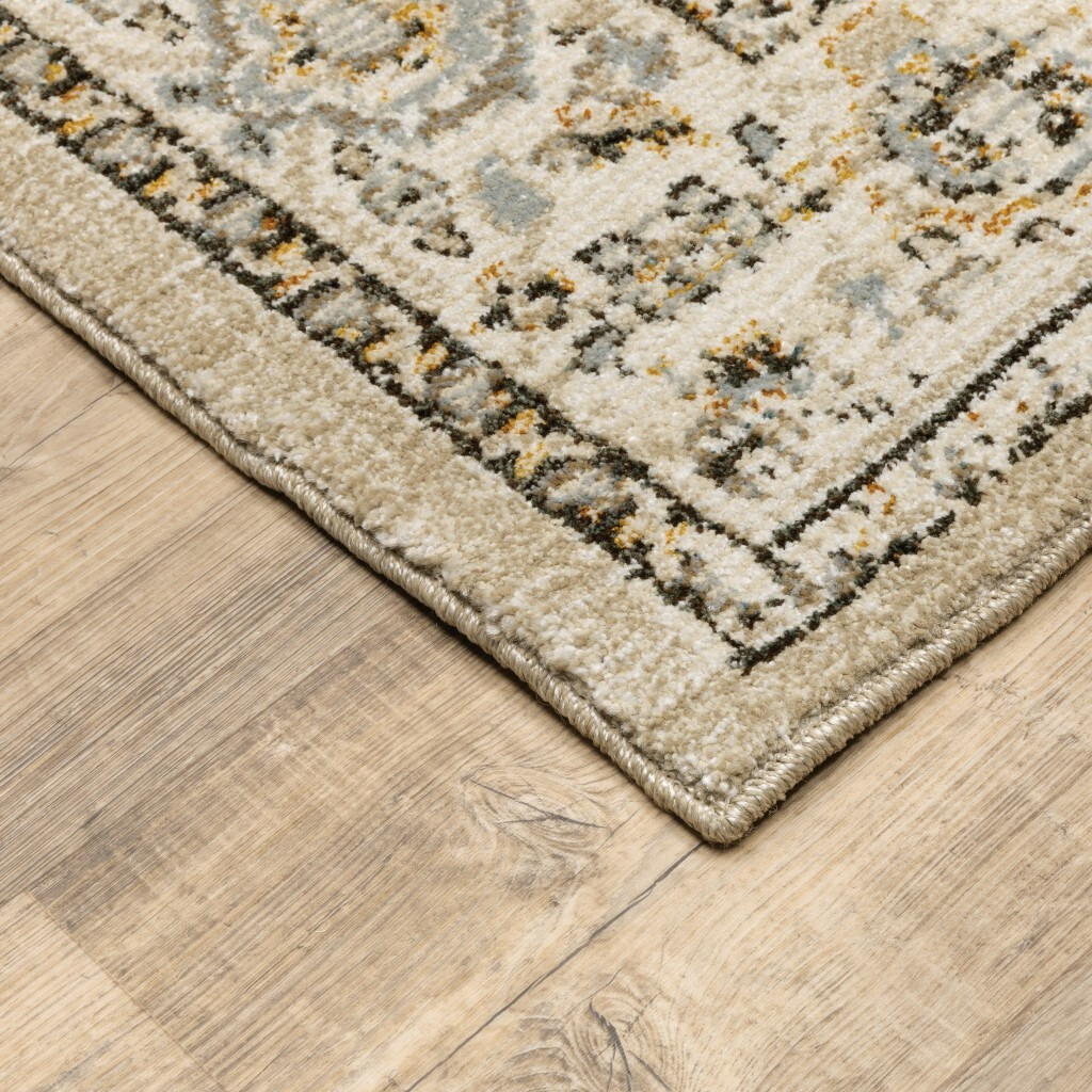 8'X10' Beige And Ivory Center Jewel Area Rug