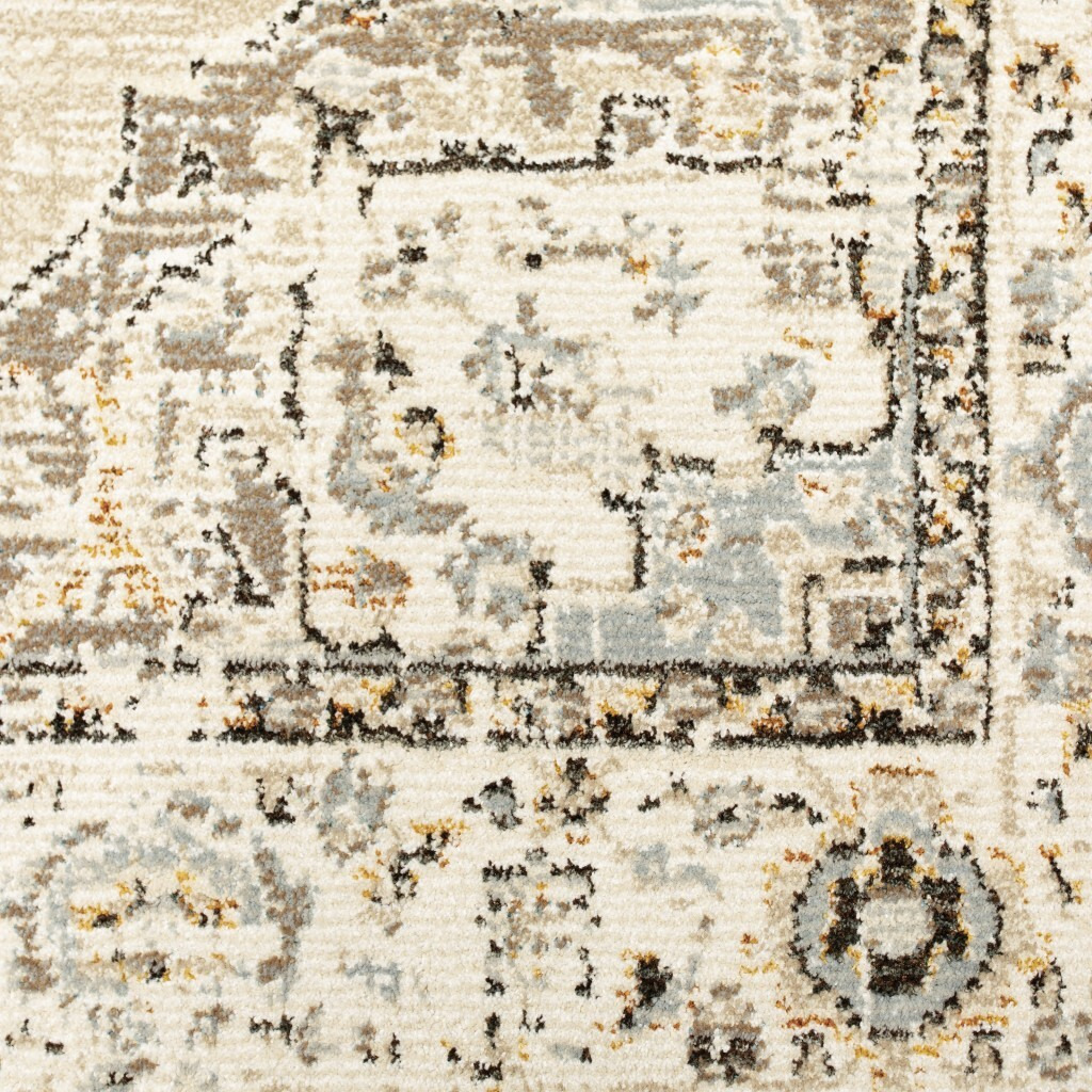 8'X10' Beige And Ivory Center Jewel Area Rug