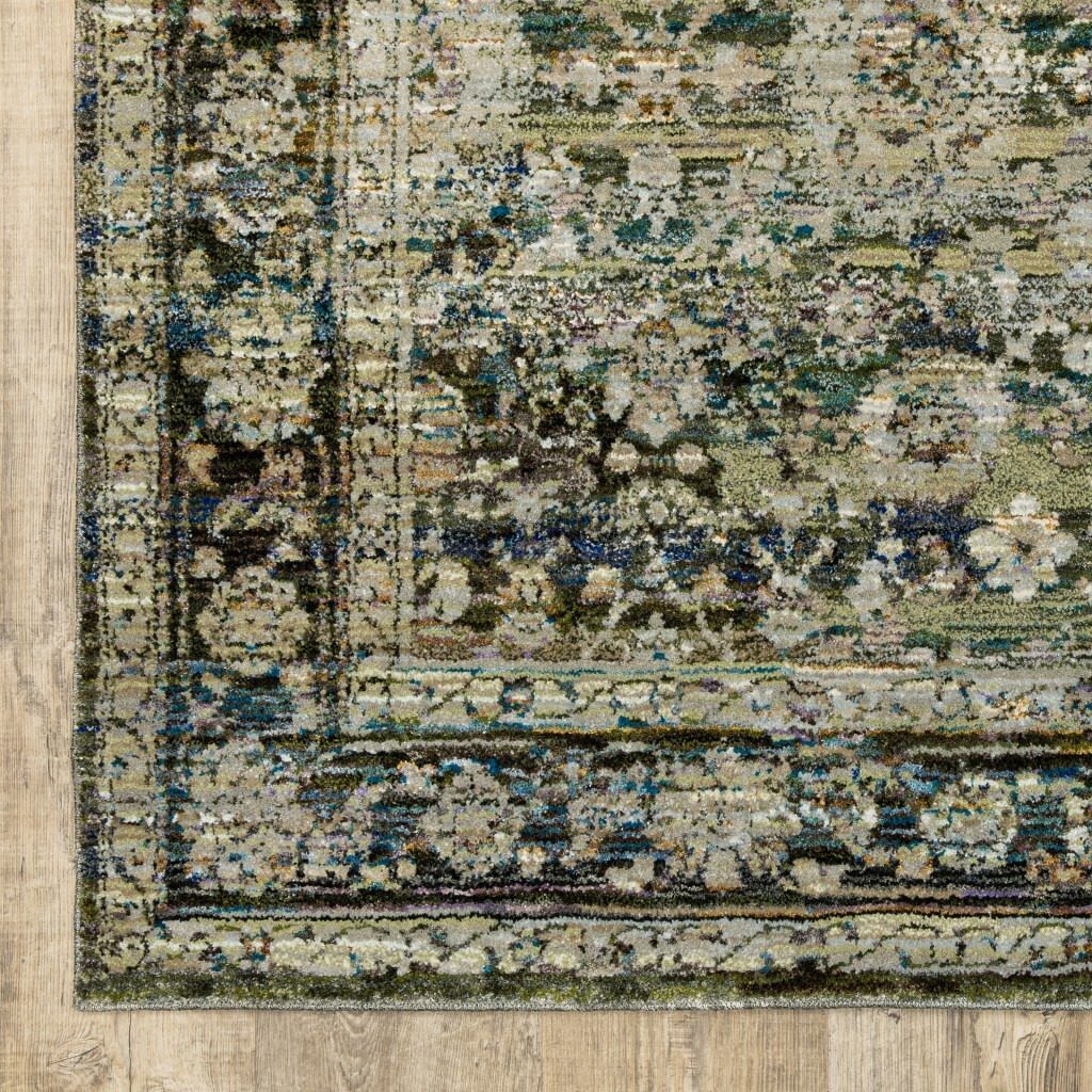 9'X12' Green And Brown Floral Area Rug