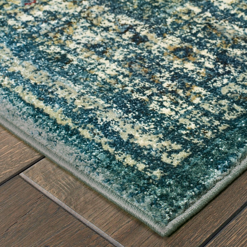 10 X 13 Peacock Blue And Ivory Indoor Area Rug