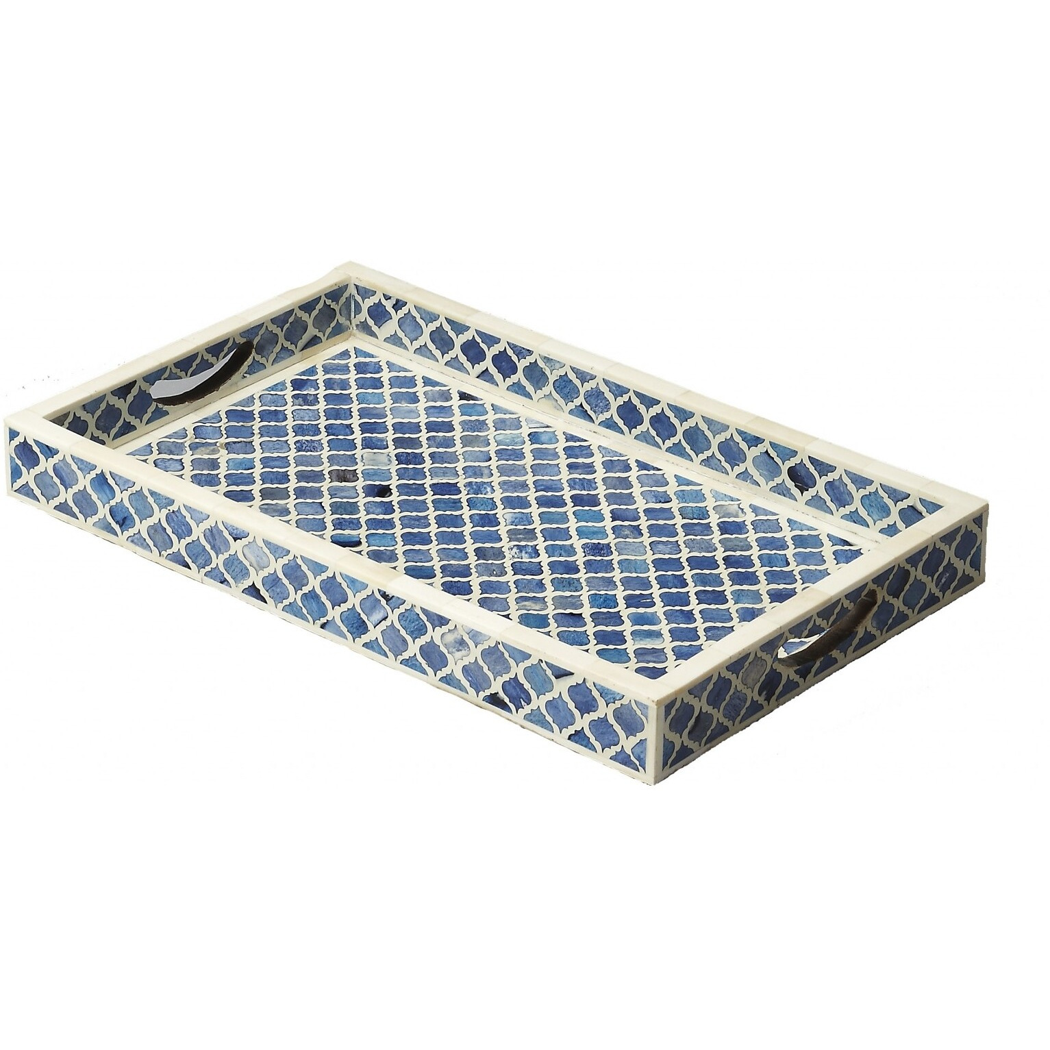 Blue Quatrefoil Bone Inlay Serving Tray