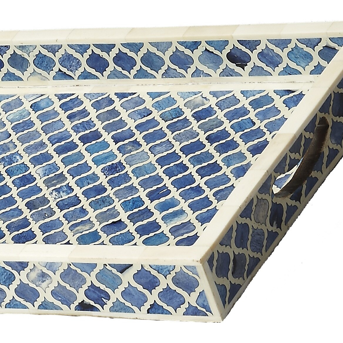 Blue Quatrefoil Bone Inlay Serving Tray