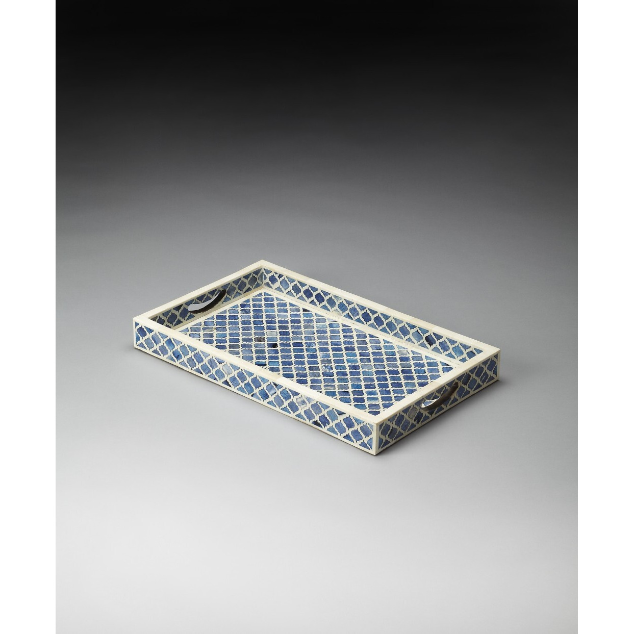 Blue Quatrefoil Bone Inlay Serving Tray