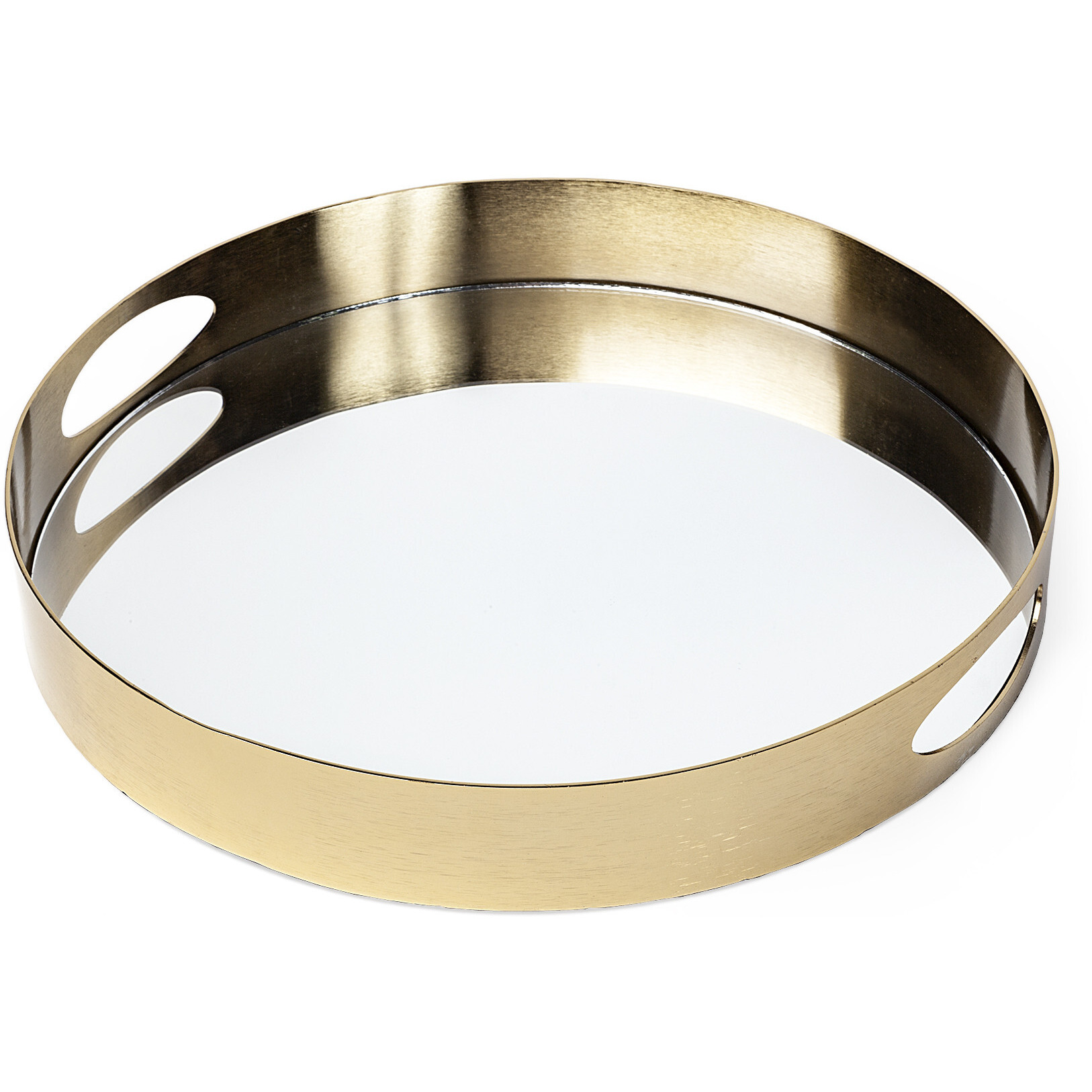 15"" Antiqued Gold Tone Metal With Mirrored Glass Bottom Tray