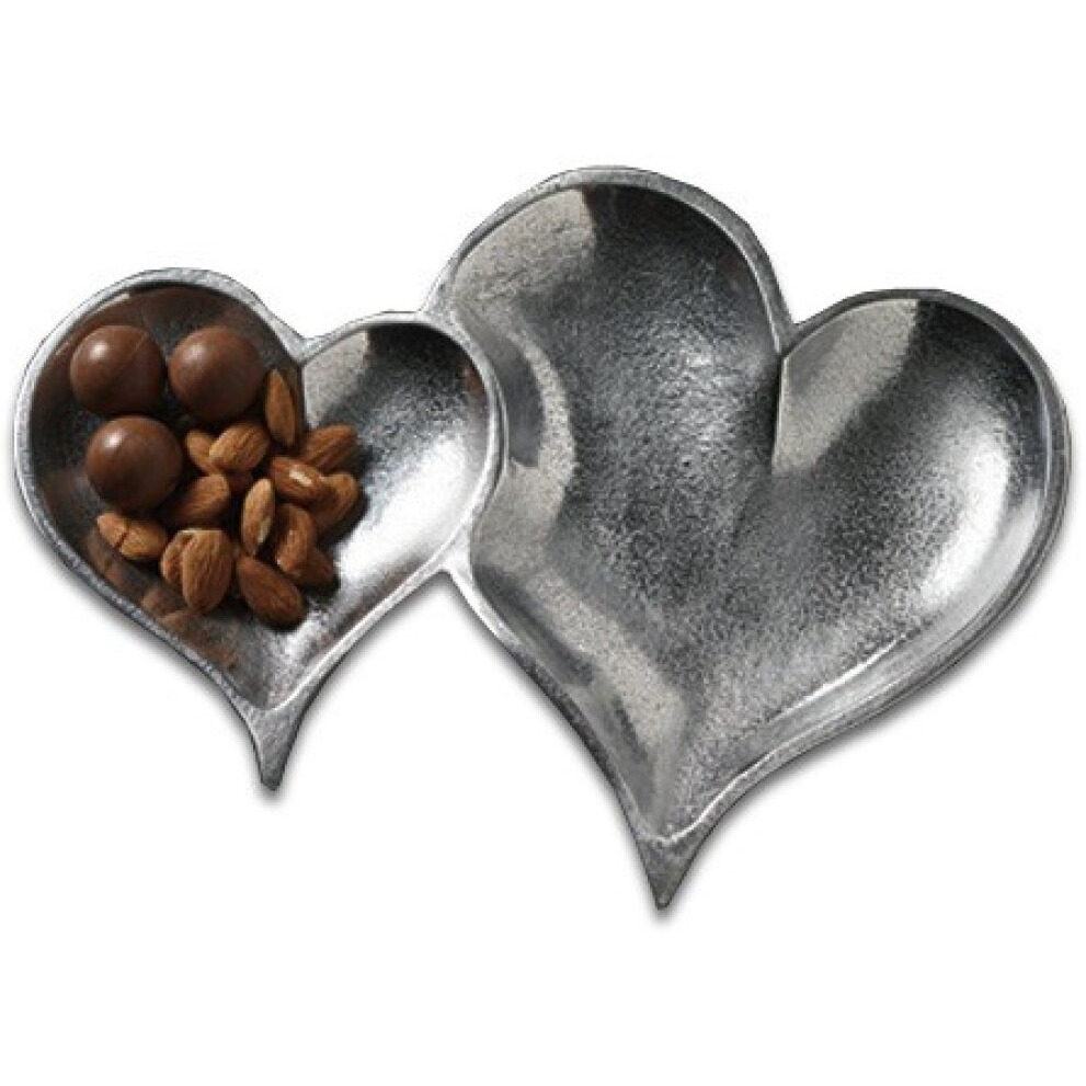 Two Section Textured Silver Heart Shaped Tray