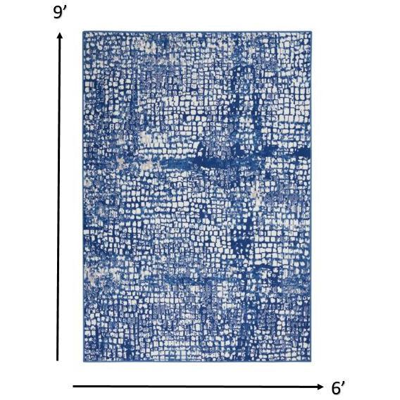 6 X 9 Ivory And Navy Abstract Grids Area Rug