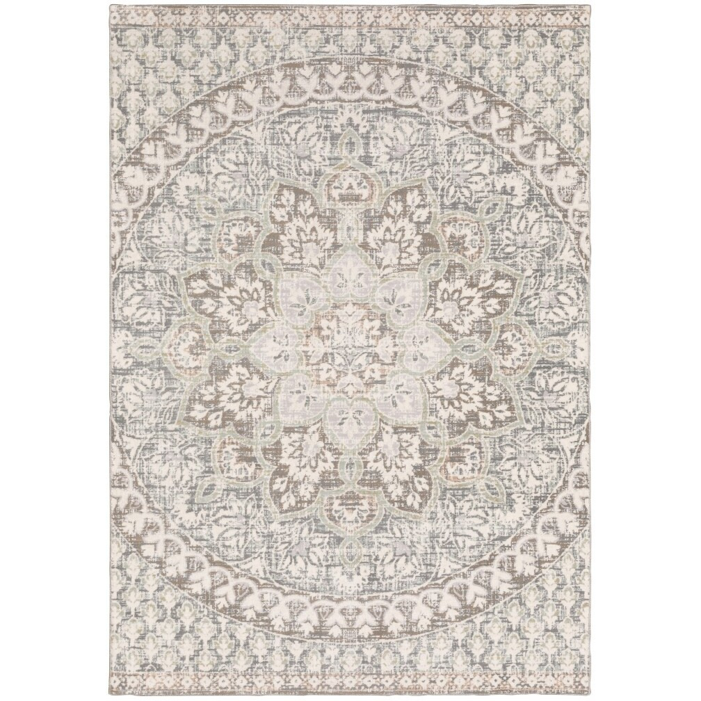 9' X 12' Ivory Grey Distresed Oversize Medallion Indoor Area Rug