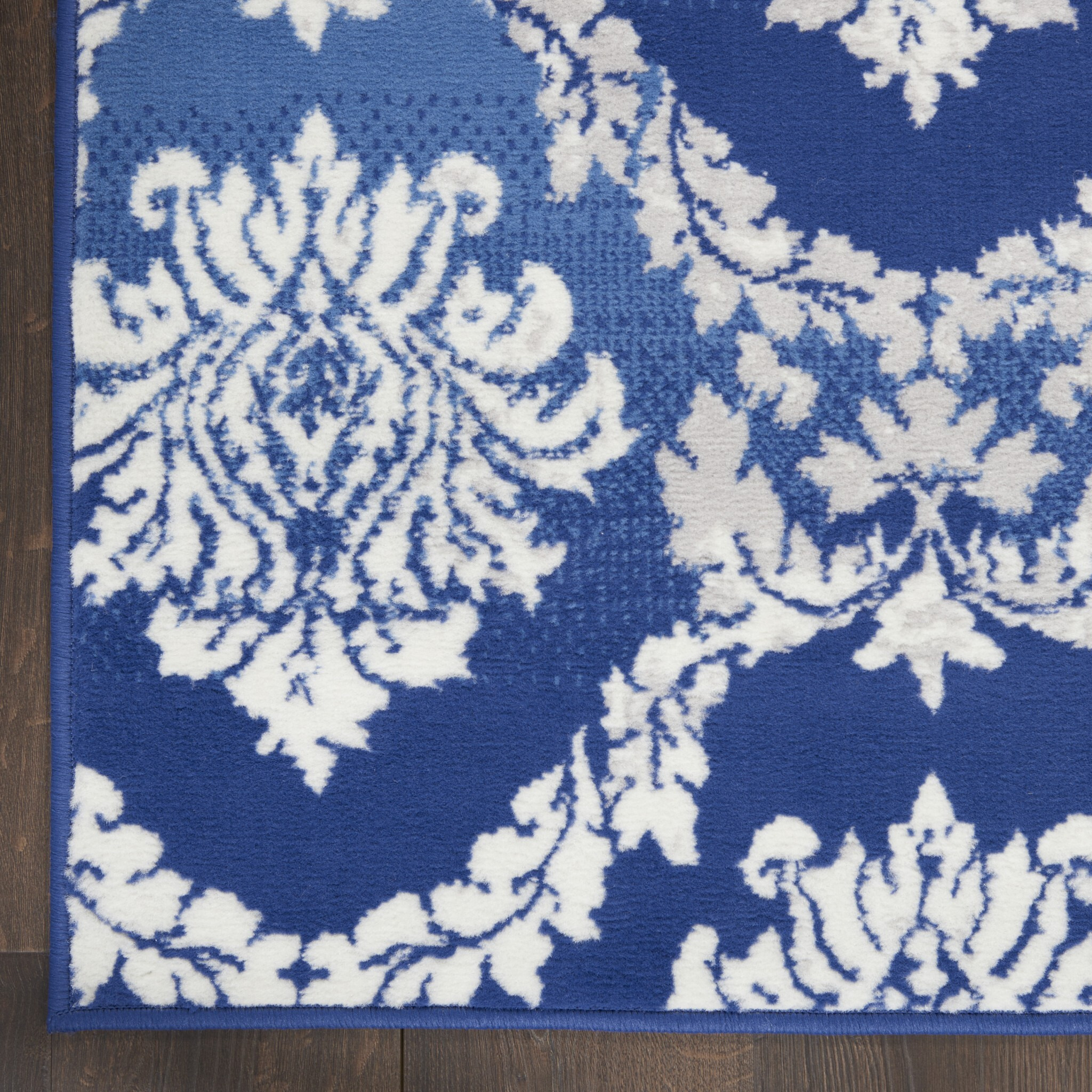 6 X 9 Blue And Ivory Damask Area Rug