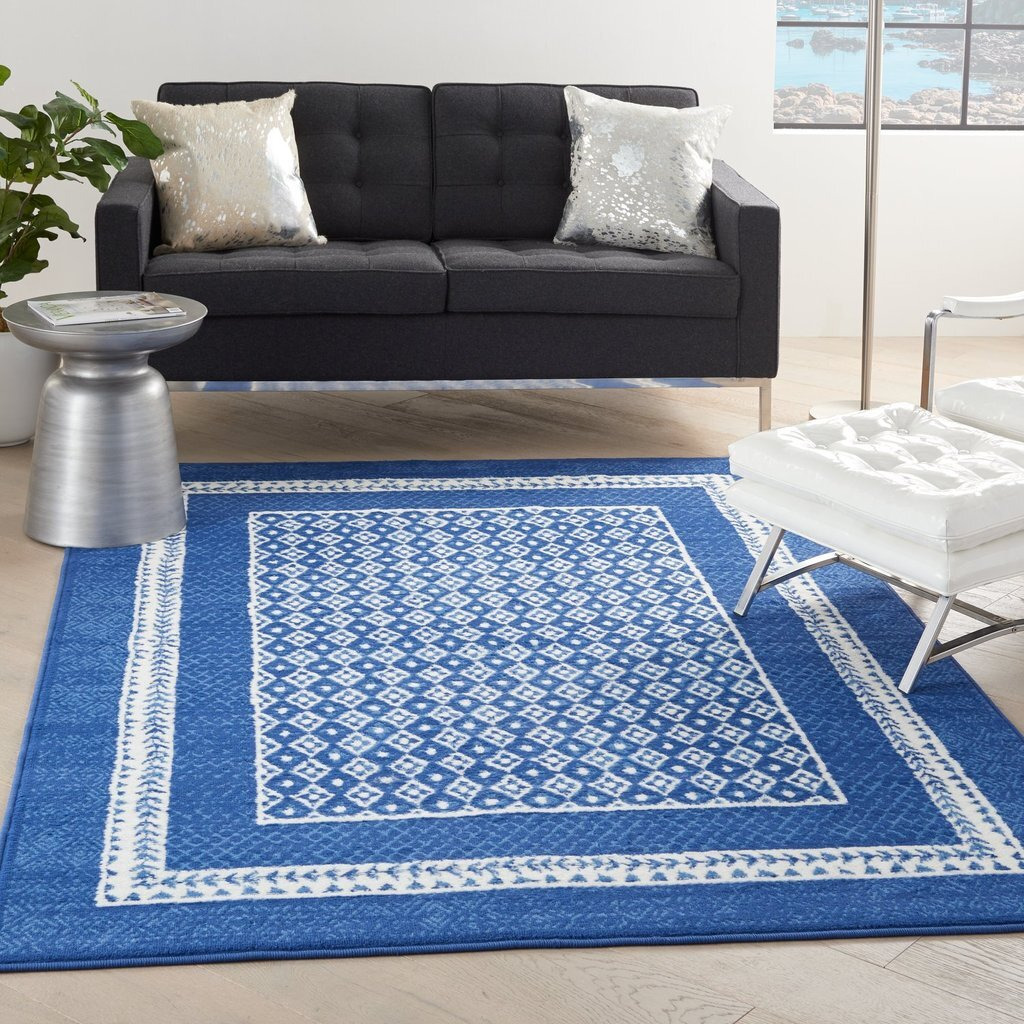 4 X 6 Navy And Ivory Geometric Area Rug