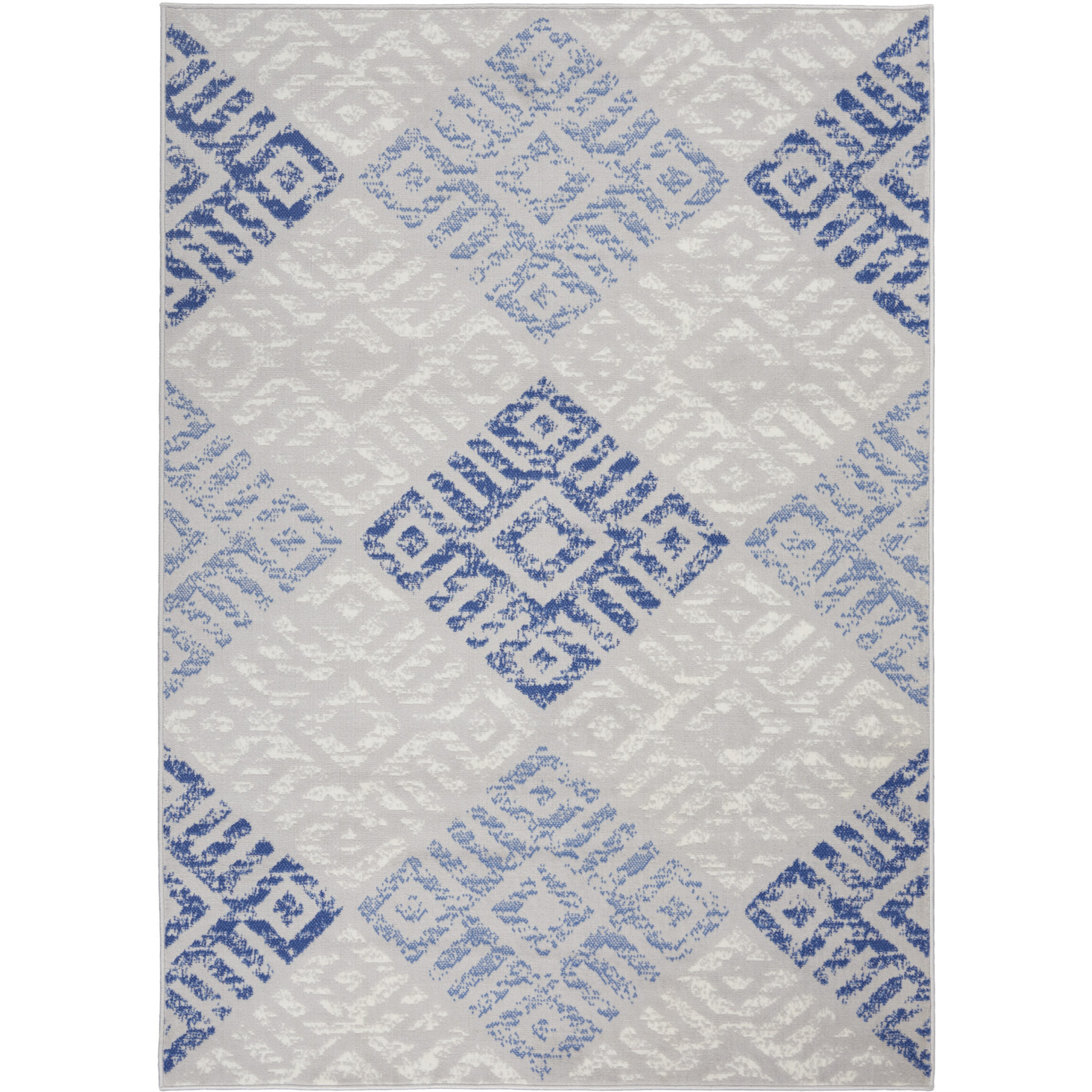 4 X 6 Gray And Blue Diamonds Area Rug