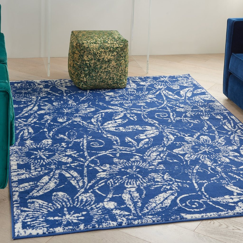 5 X 7 Navy And Ivory Floral Vines Area Rug