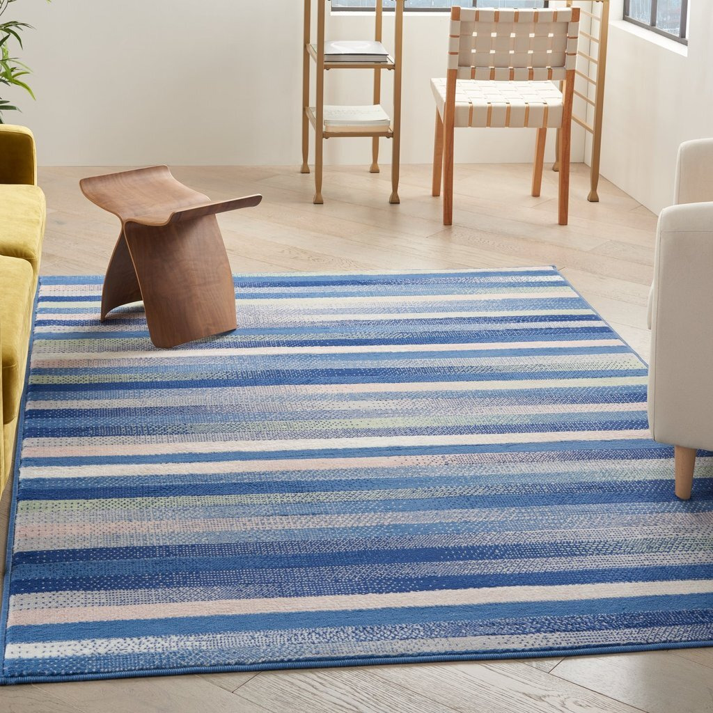 6 X 9 Blue And Ivory Halftone Stripe Area Rug