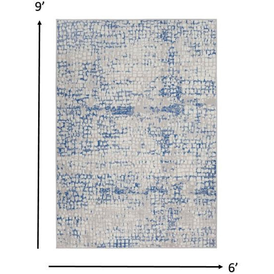 6 X 9 Gray And Blue Abstract Grids Area Rug