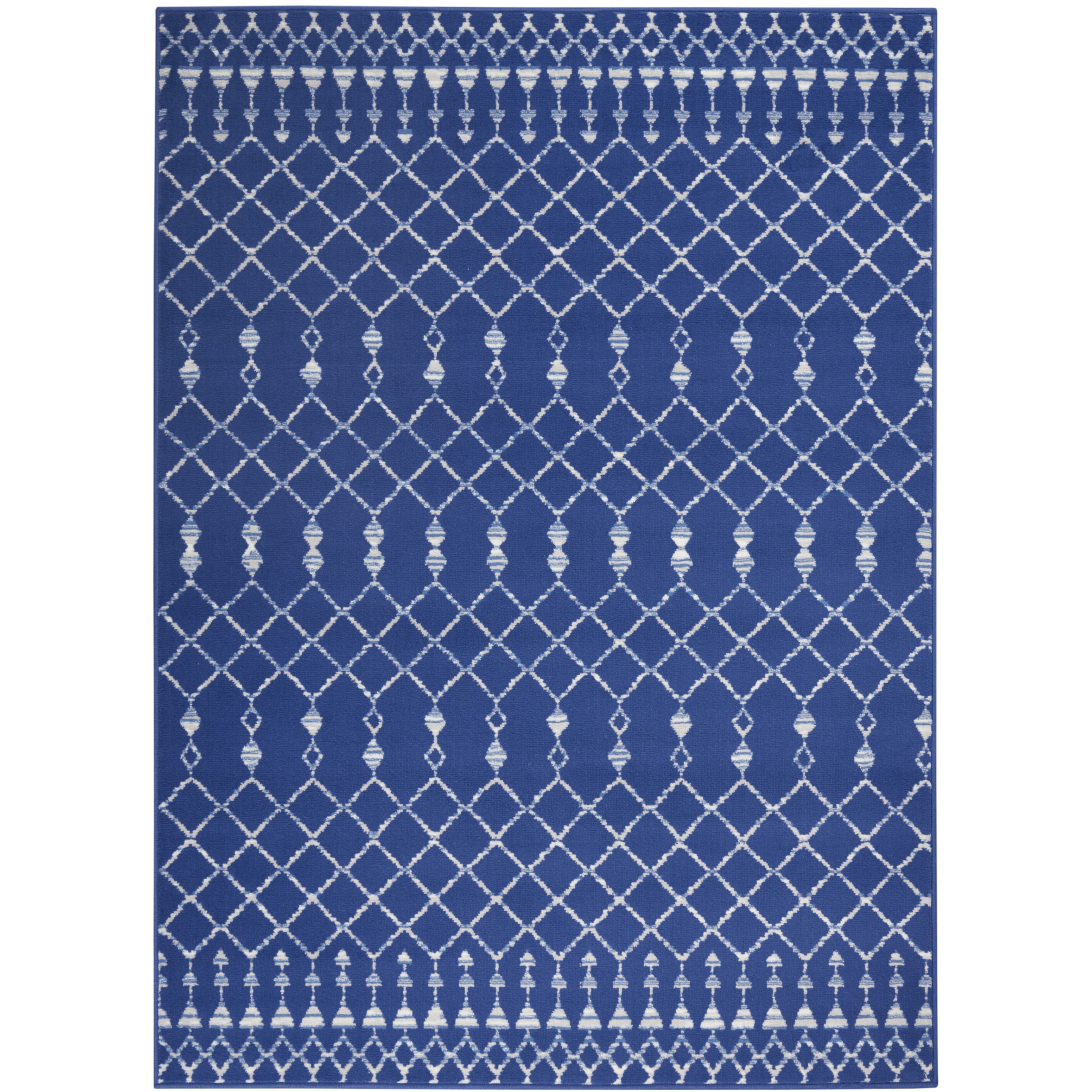6 X 9 Navy Blue And Ivory Berber Pattern Area Rug
