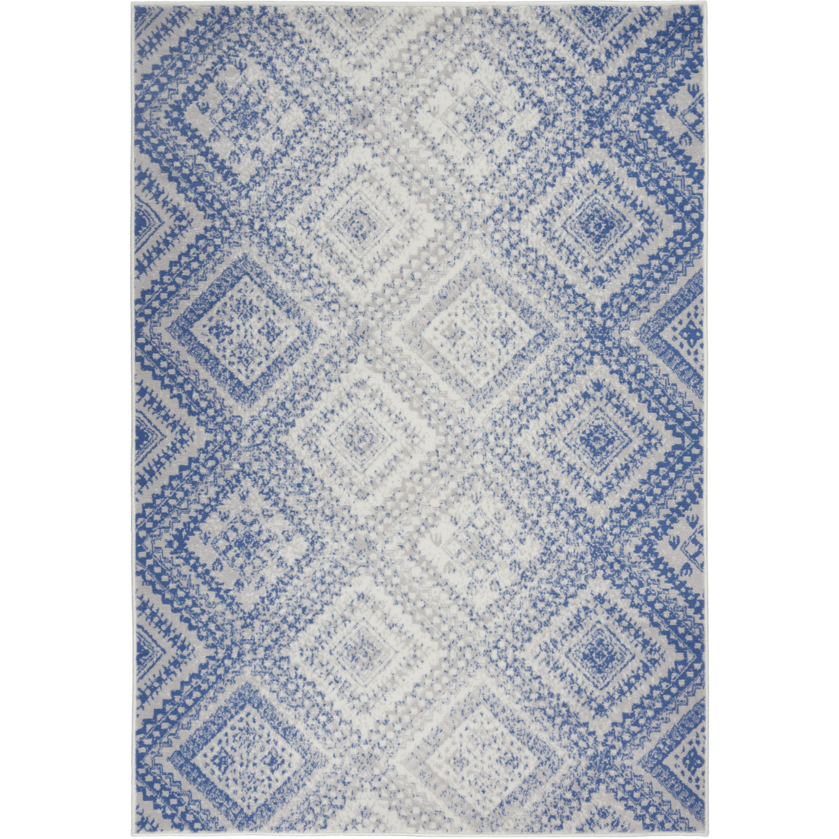 6X9 Ivory And Blue Lattice Area Rug