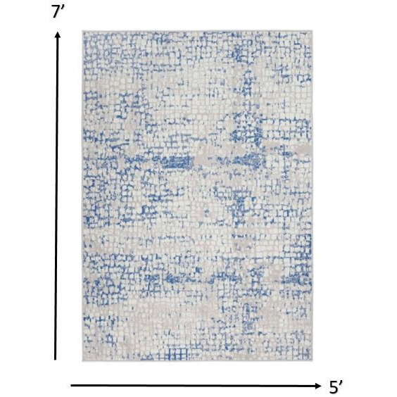 5 X 7 Gray And Blue Abstract Grids Area Rug