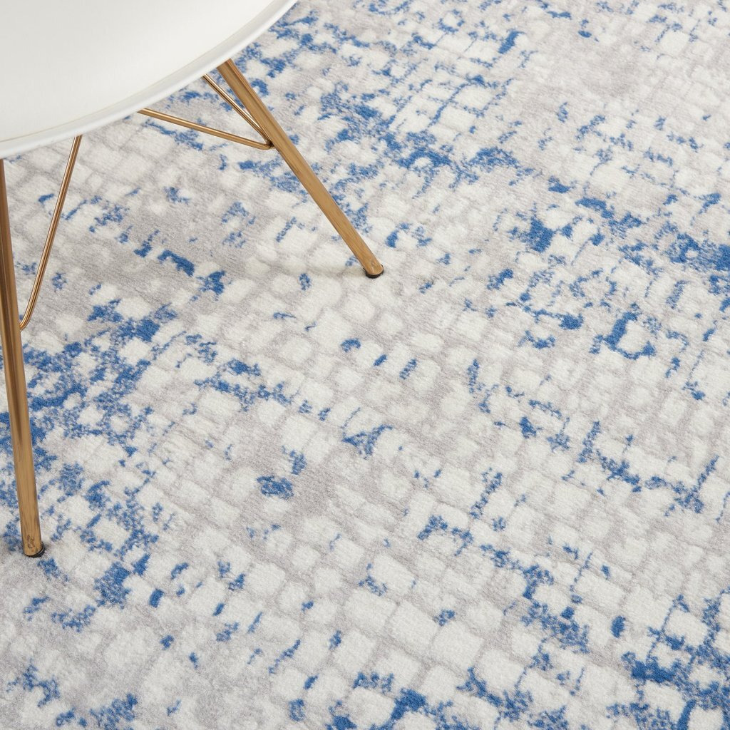 5 X 7 Gray And Blue Abstract Grids Area Rug
