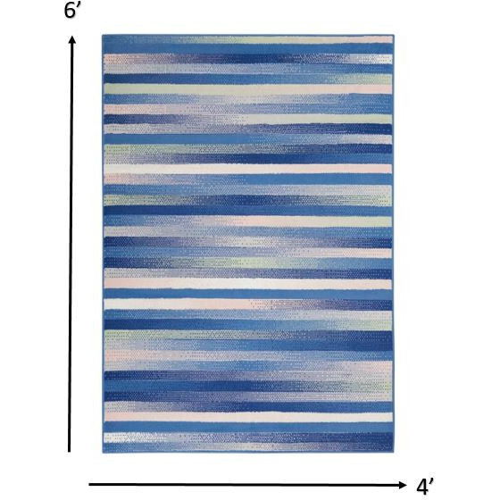 4 X 6 Blue And Ivory Halftone Stripe Area Rug
