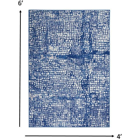 4 X 6 Ivory And Navy Abstract Grids Area Rug