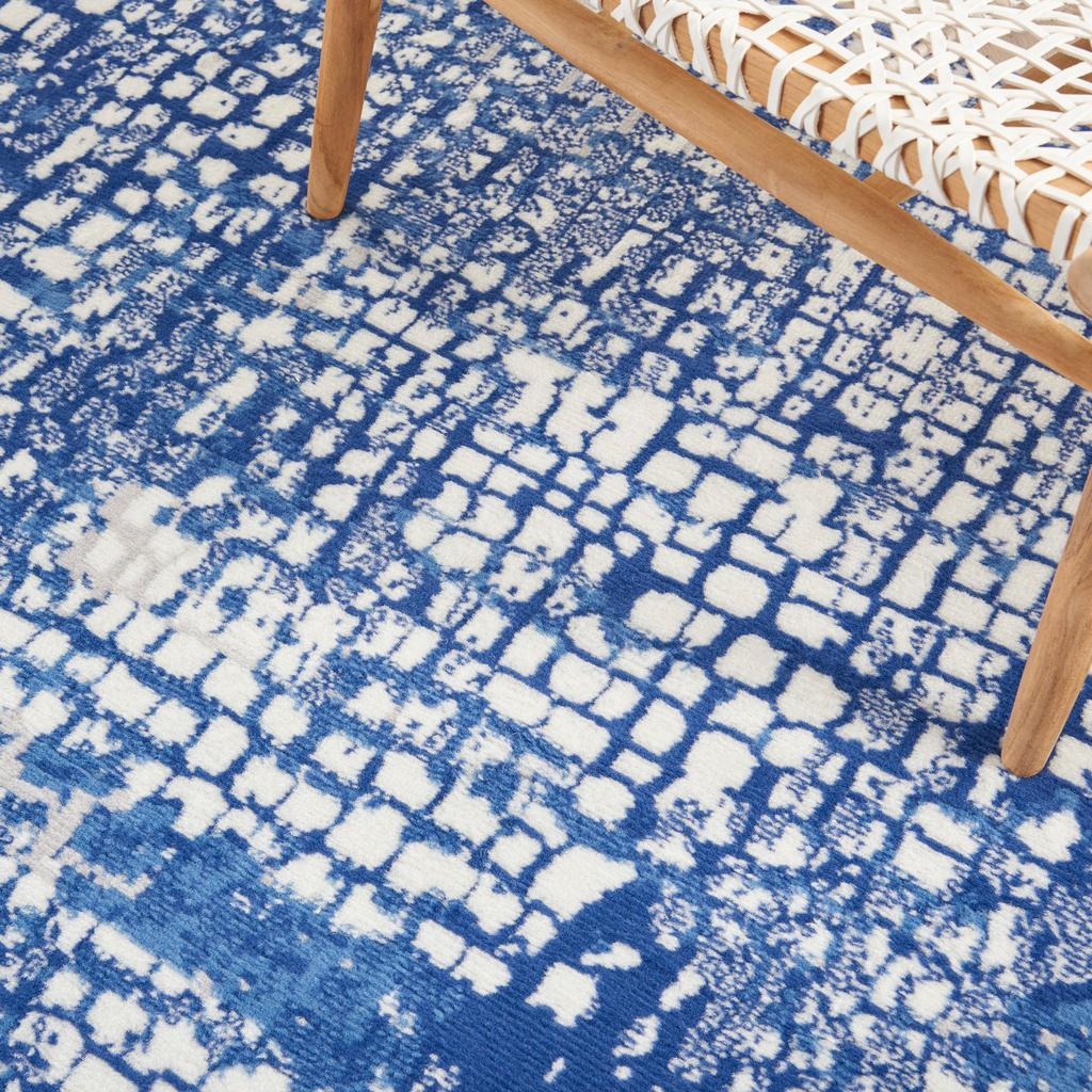 4 X 6 Ivory And Navy Abstract Grids Area Rug