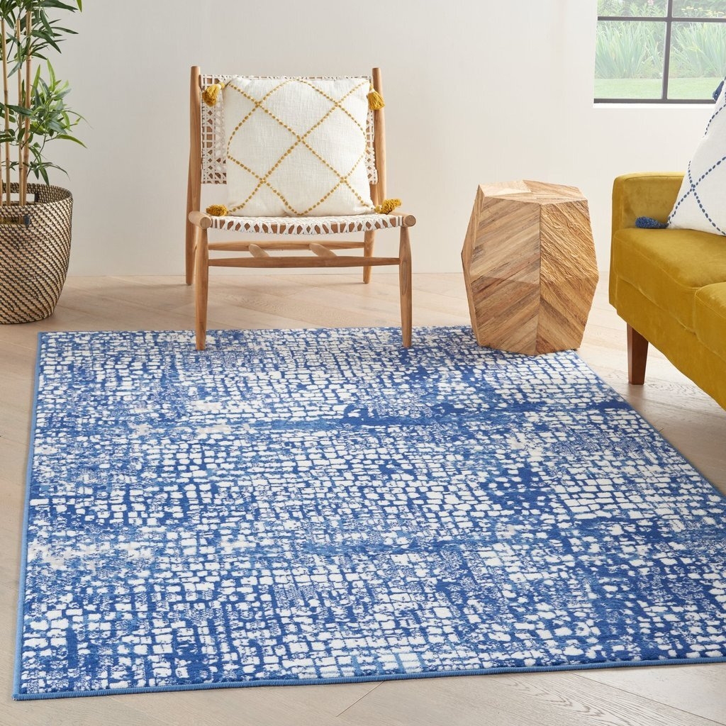 4 X 6 Ivory And Navy Abstract Grids Area Rug