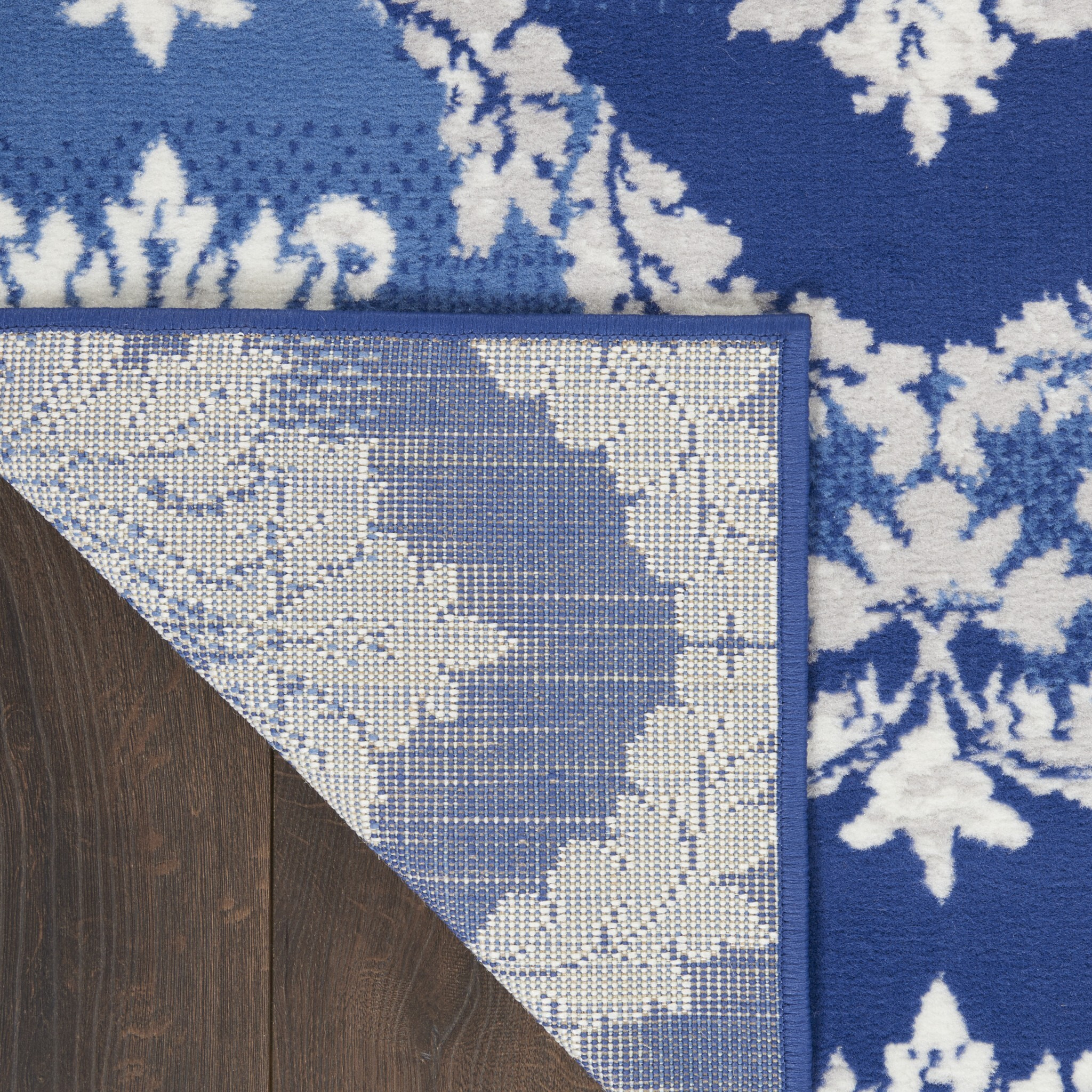 5 X 7 Blue And Ivory Damask Area Rug