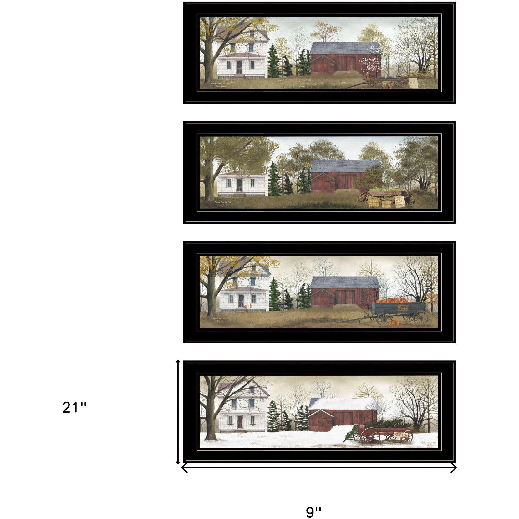 Set Of Four Seasons On The Farm Black Framed Print Wall Art