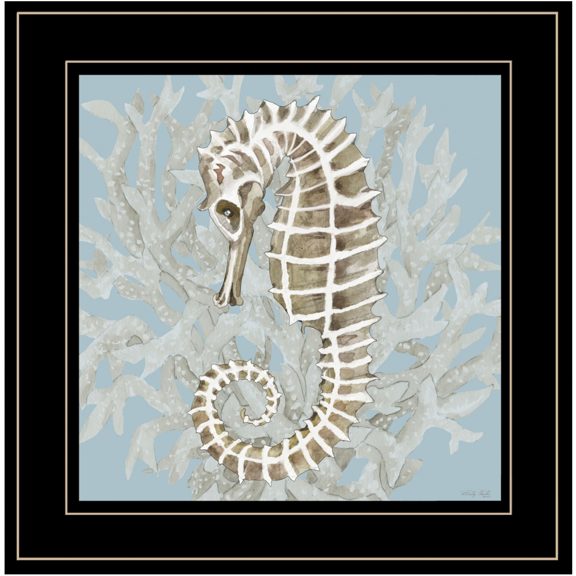 Coral Seahorse Ii 3 Black Framed Print Wall Art