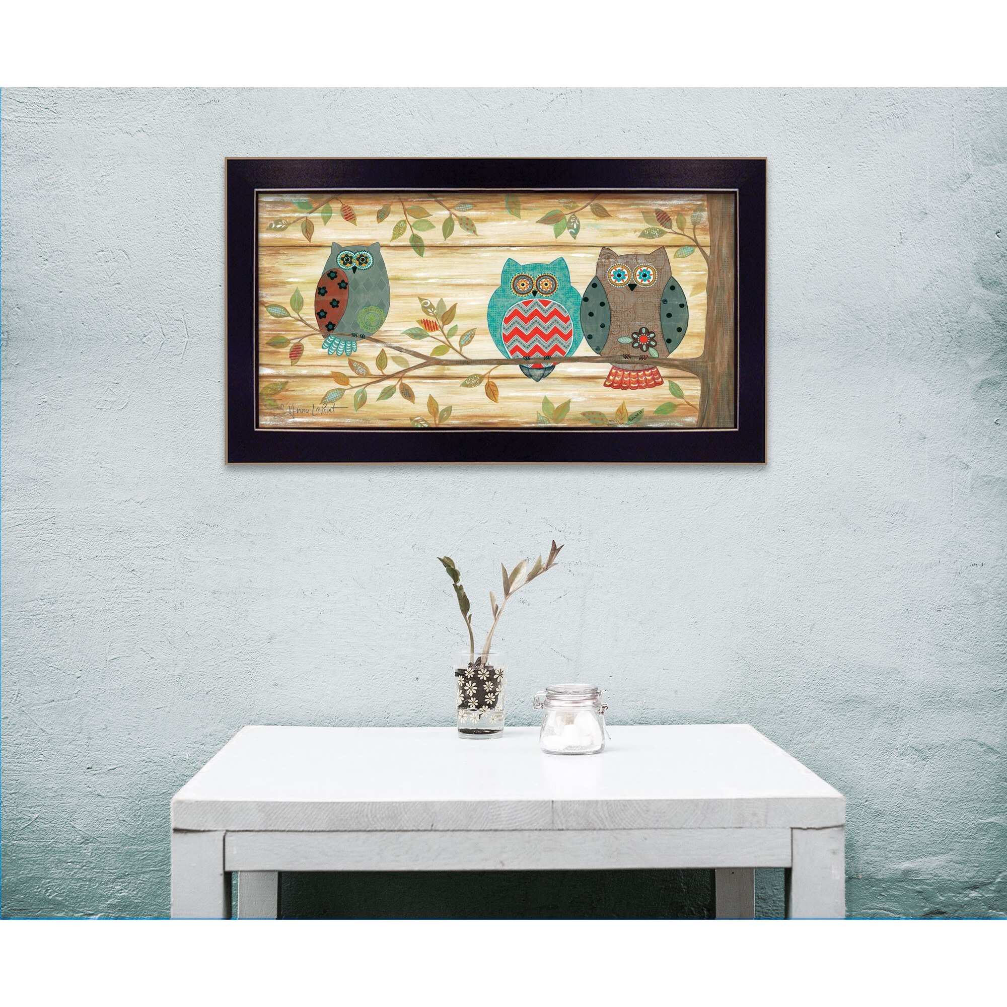 Three Wise Owls 1 Black Framed Print Wall Art