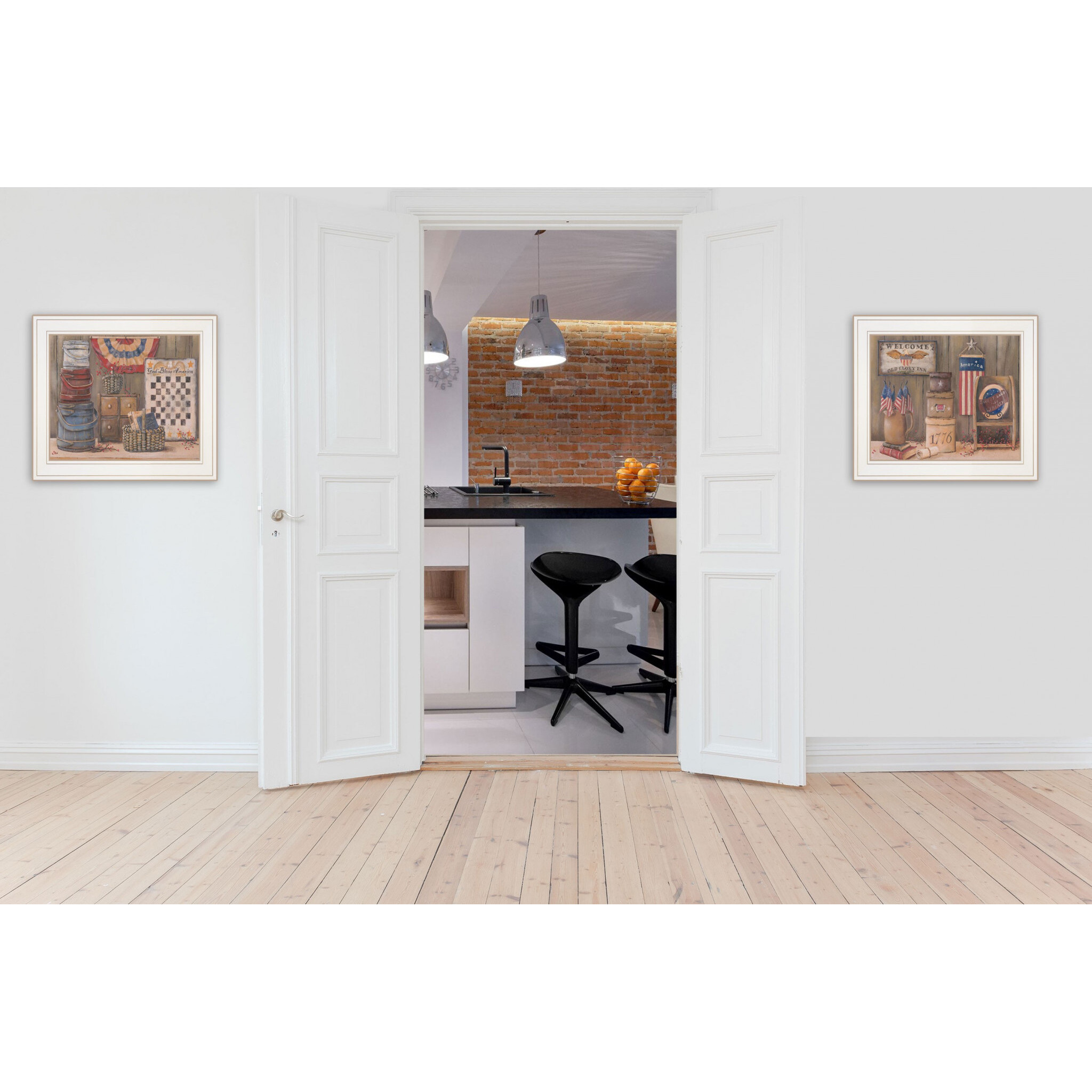 Set Of Two God Bless Or Sweet Land 1 White Framed Print Wall Art