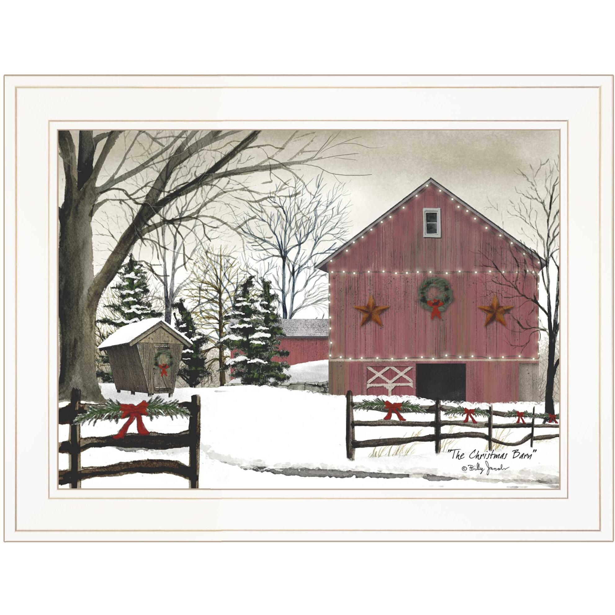 Christmas Barn 1 White Framed Print Wall Art