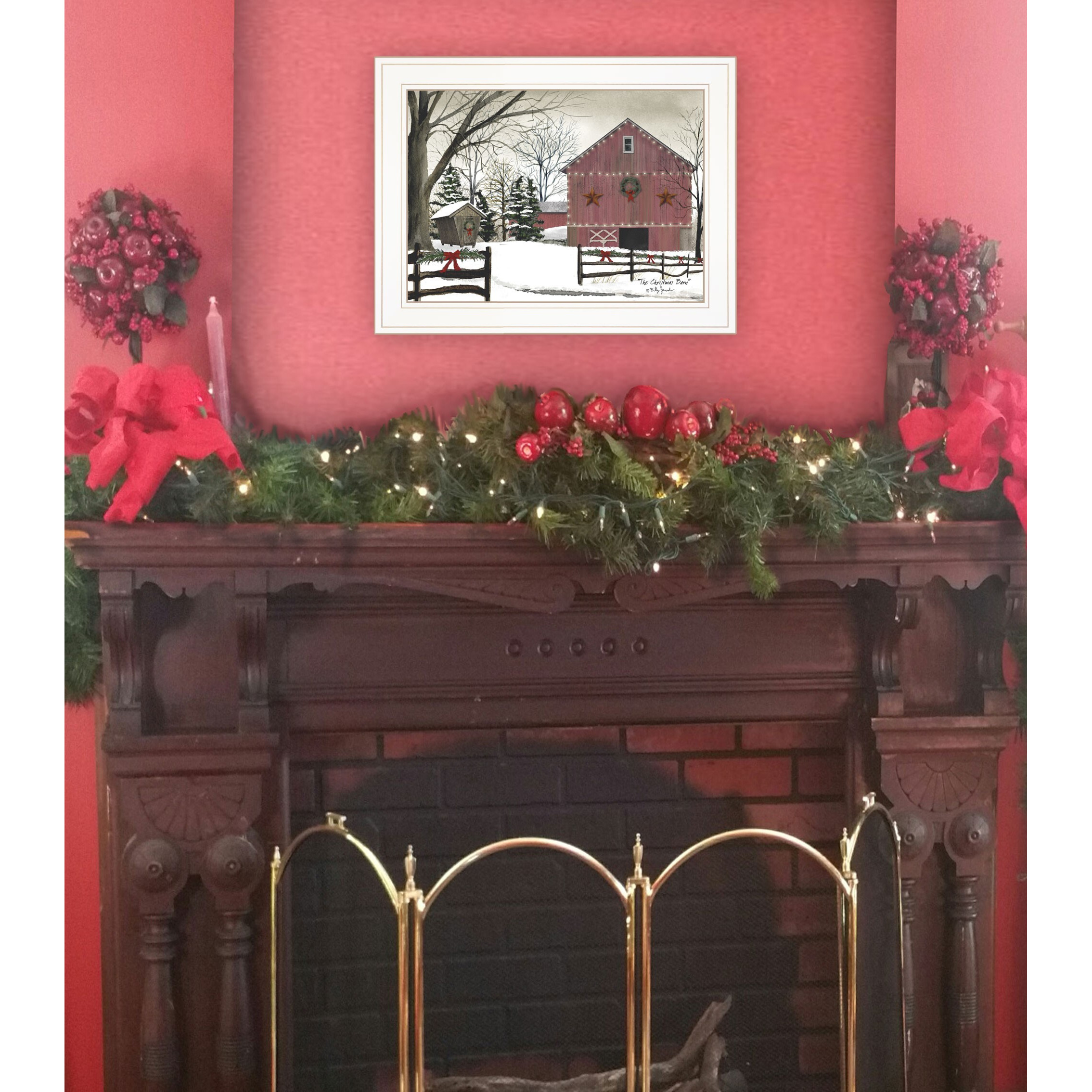 Christmas Barn 1 White Framed Print Wall Art