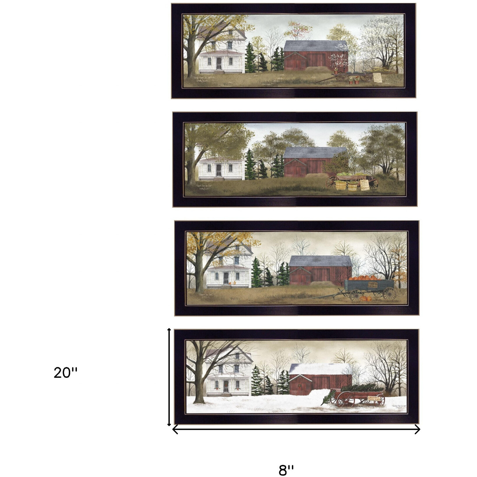 Set Of Four Holiday Seasons On The Farm Black Framed Print Wall Art