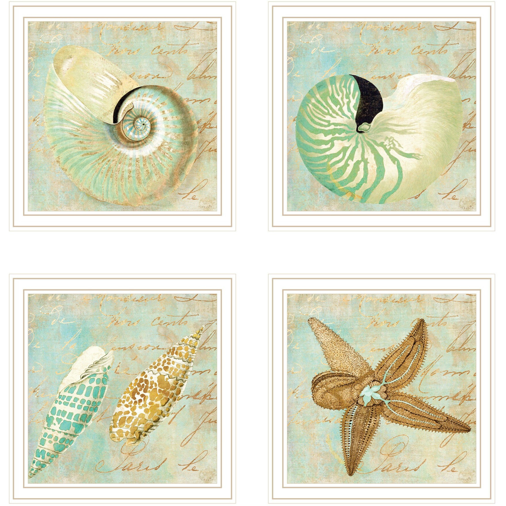 Set Of Four Ocean Collection 4-Piece 2 White Framed Print Wall Art