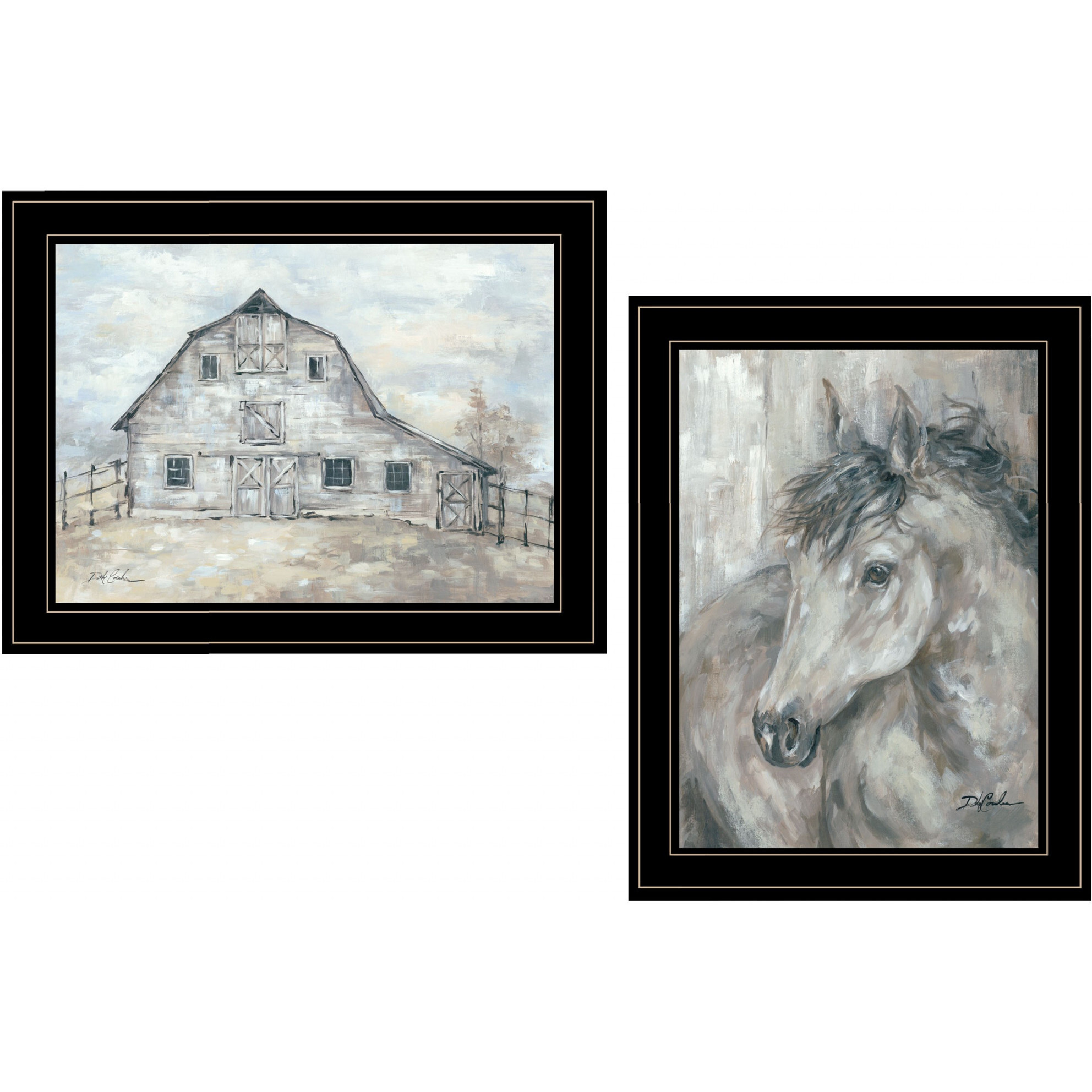 Set Of Two True Spirit Horses 2 Black Framed Print Wall Art