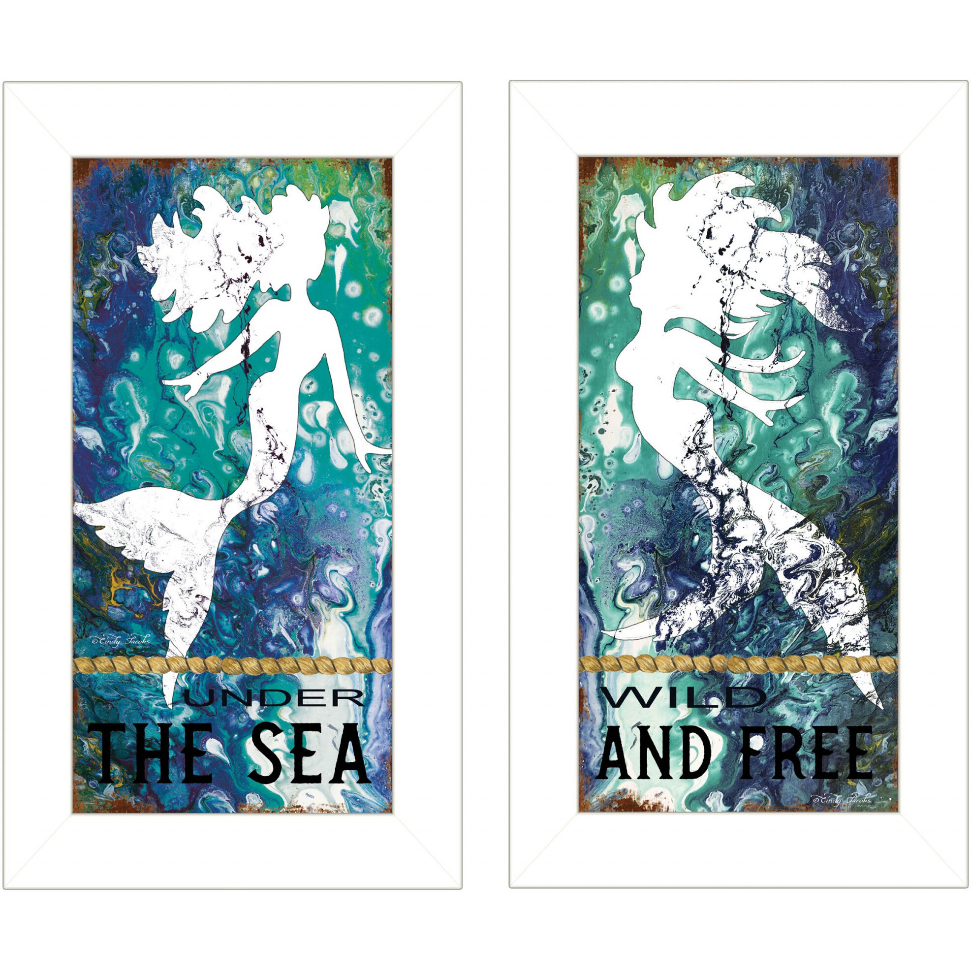 Set Of Two Under The Sea 1 White Framed Print Wall Art