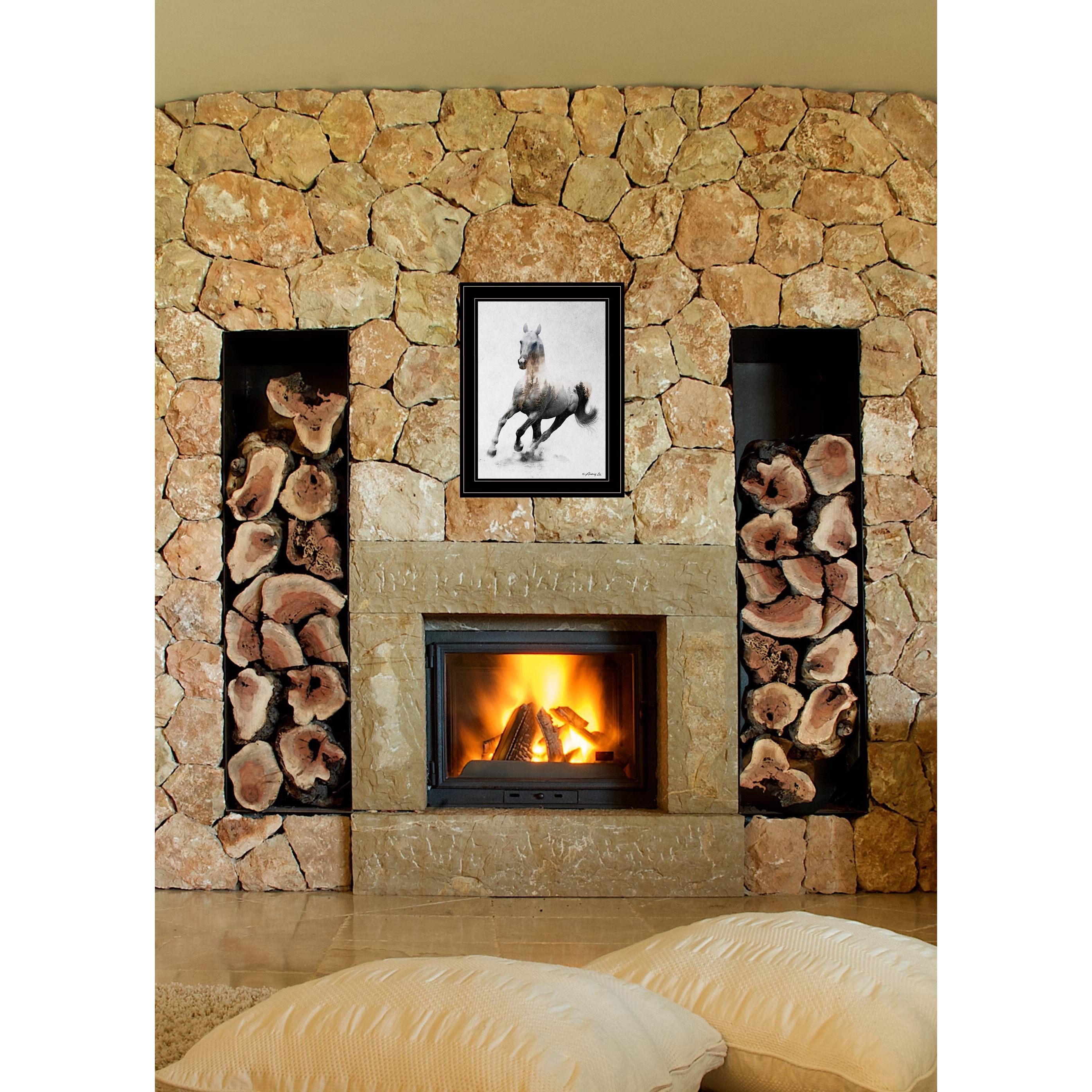 Galloping Stallion 2 Black Framed Print Wall Art