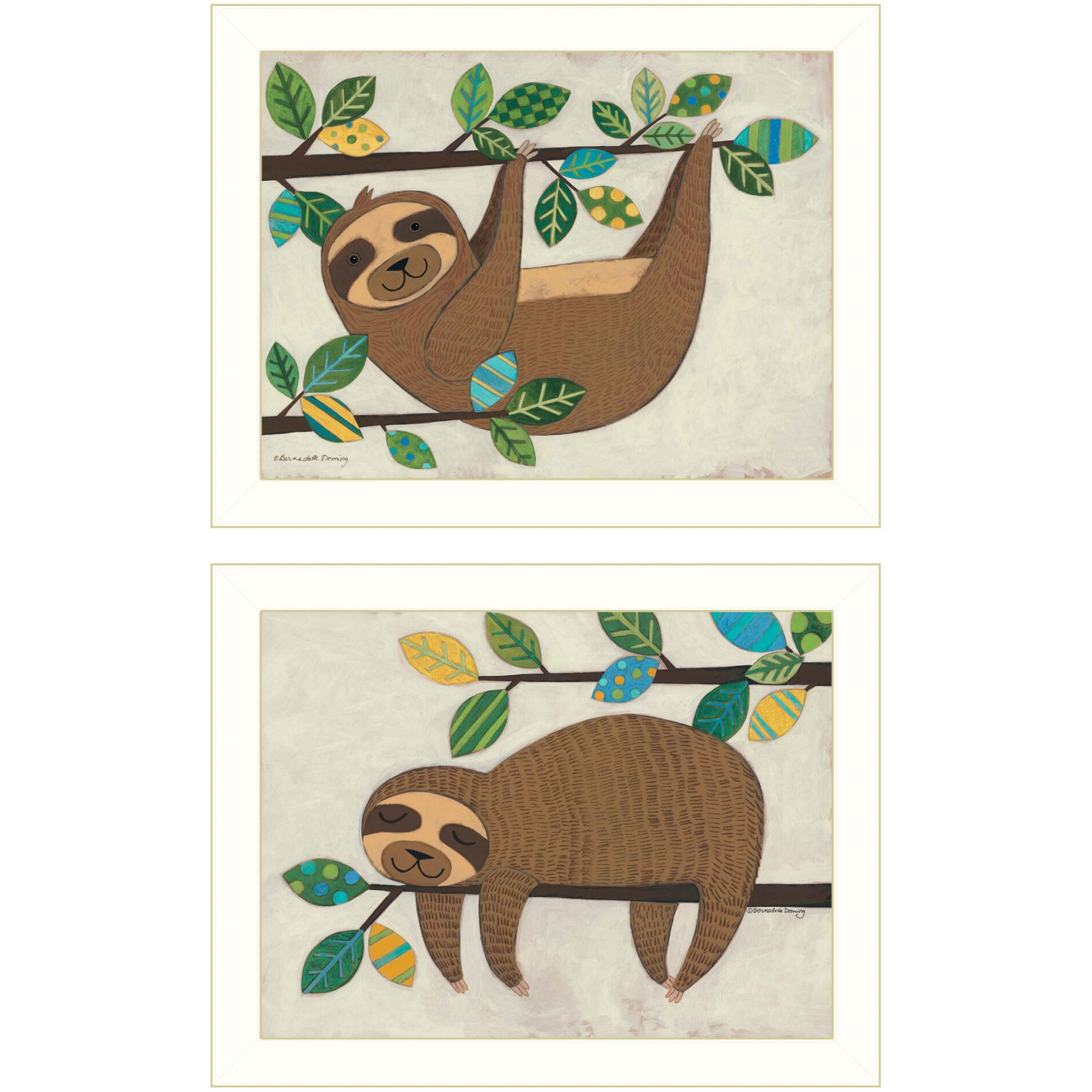 Set Of Two Cute Sloths 2 White Framed Print Wall Art
